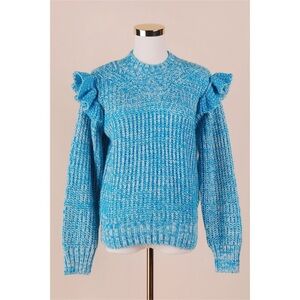 Sz S Greylin Ruth Knit Two Tone Aqua & White Ruffle Sleeve High Neck Sweater GUC
